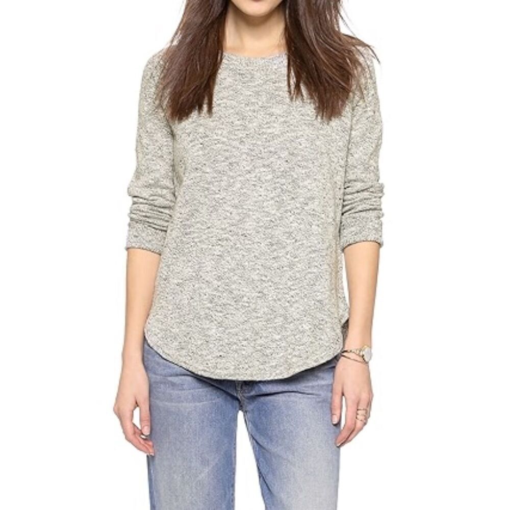 Free Press Gray Marled Knit Long Sleeve Sweater Top Size Small Soft Cozy